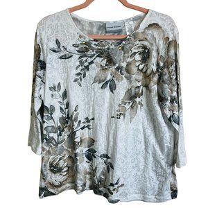 Alfred Dunner Floral 3/4 Sleeve Blouse